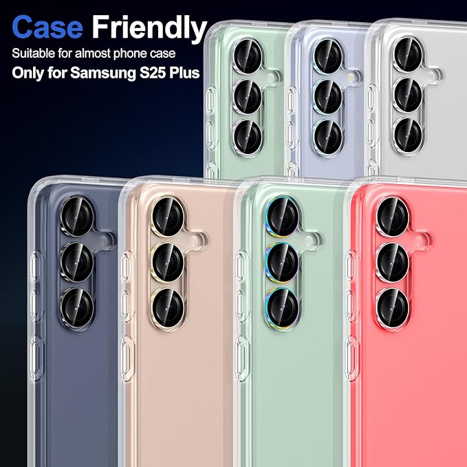 for Samsung Galaxy S25 Plus Camera Lens Protector, Individual Metal Ring Tempered Glass Lens Cover, [Strong Adsorption] Scratch Resistant Ultra-Thin HD Clear Lens Cover, 1 Set-Pink Ring