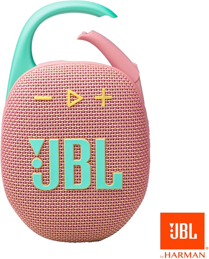 JBL Clip 5 - Ultra-Portable, Waterproof & Dustproof Bluetooth Speaker, Big Pro Sound with Punchy bass, Integrated Carabiner, Up to 12 Hours of Play, Made in Part with Recycled Materials (Pink)