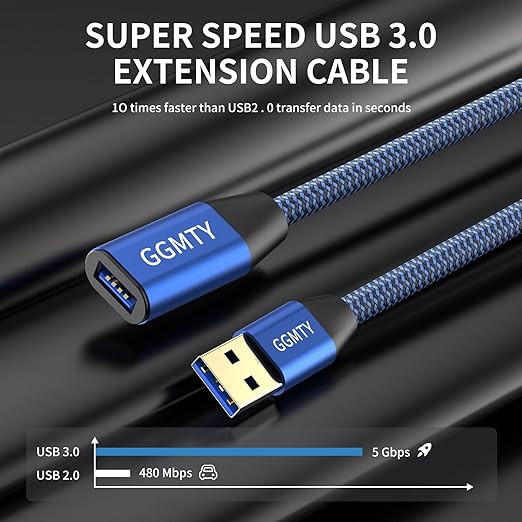 USB 3.0 Extension Cable 20ft,Type A Male to Female Extension Cord Durable Braided Material High Data Transfer Compatible with USB Keyboard,Mouse,Flash Drive, Hard Drive,Printer