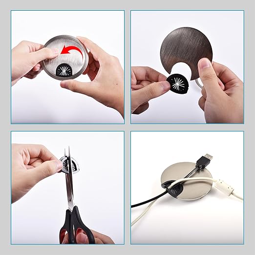 Desk Grommet 2 Inch 50mm, Zinc Alloy Computer Desk Wire Hole Cover, Office Desktop Cord Cable Hole Metal Ring, Brushed Silver