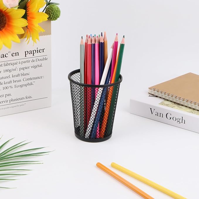 Desk Pencil Pen Holder, Wire Mesh Pen Cup Holder for Desk Organizer and Office Desk Accessories (12 Pack)