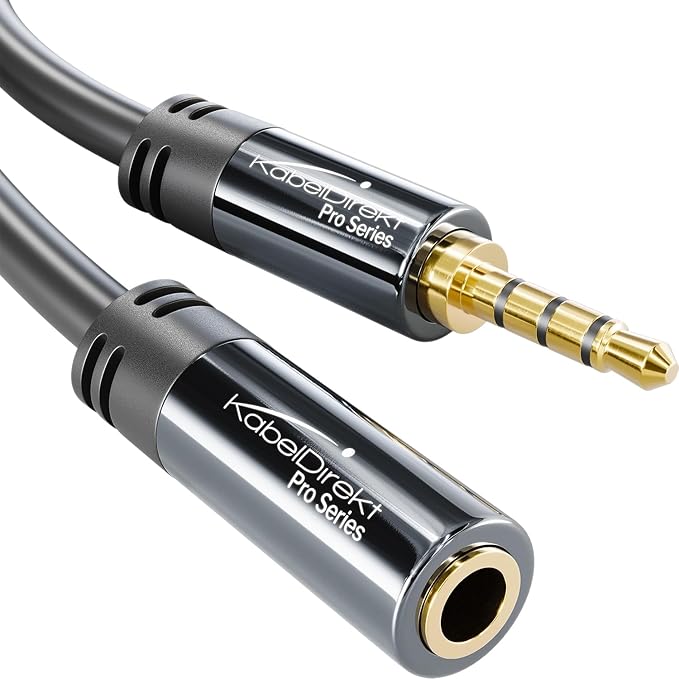 KabelDirekt – Headset Extension Cable – 25ft – Headphone Extension Cord with Break-Proof Metal Plug for Gaming Headsets & Headphones with Microphone, TRRS, 4-Pole, 3.5mm Male to Female