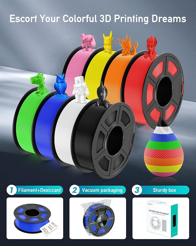 SUNLU Large Spool 5KG PETG Filament, 3D Printer Filament PETG 1.75mm, Less Stringing Good Layer Adhesion High Toughness, Big Roll Filament, 5kg Spool(11 lbs), Black