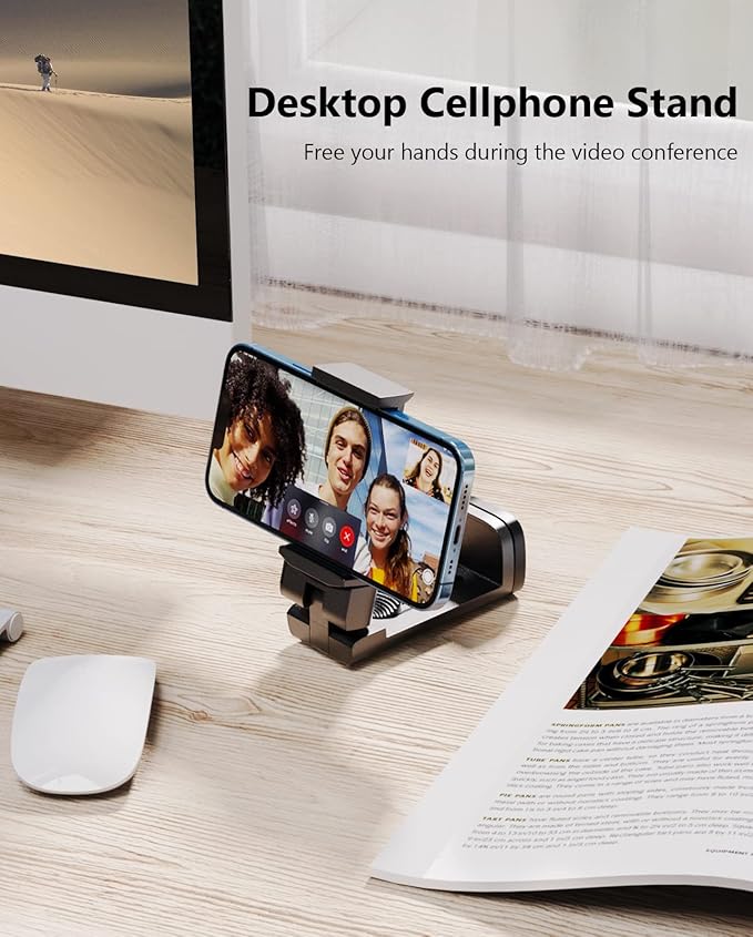 MiiKARE Airplane Travel Essentials Phone Holder, Universal Handsfree Phone Mount for Flying with 360 Degree Rotation, Accessory for Airplane, Travel Must Haves Phone Stand for Desk, Black&Black&Black