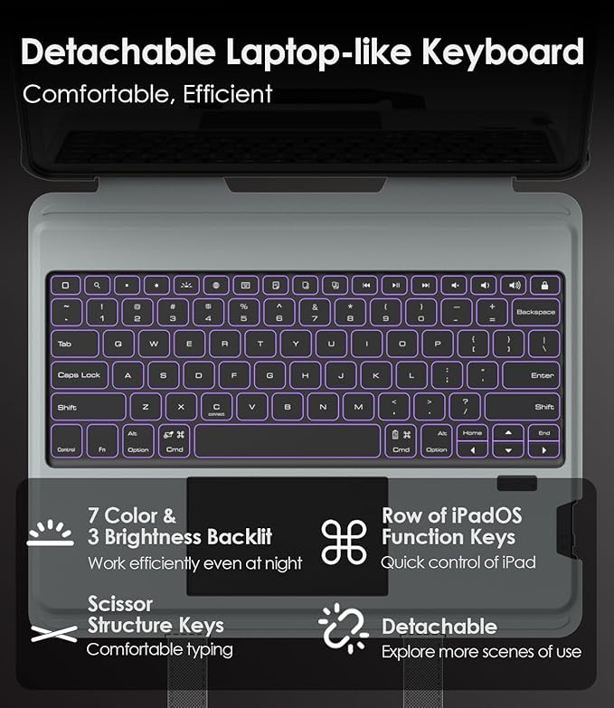 Nillkin Carry Go Keyboard Case for iPad Air 13 inch (M3/M2) with Handle, iPad Pro 12.9 (3rd/4th/5th/6th Gen) Rugged Case with Detachable Keyboard, Magic Trackpad, 7 Colors Backlit, Camera Cover, Black