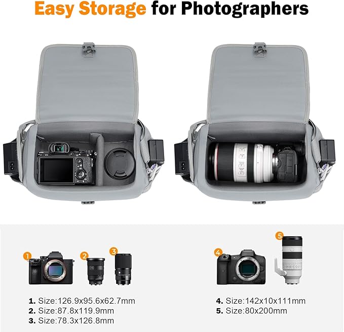 CADeN Camera Bag Case Shoulder Crossbody Bag Compatible for Nikon, Canon, Sony, DSLR SLR Mirrorless Cameras and Lenses (1.0 Grey, Small)