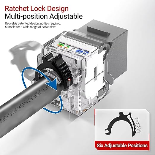 AMPCOM CAT6A UTP RJ45 Keystone Jack 50u Gold Plating Reusable Ethernet Wall Jack with Adjustable Ratchet Lock (No Tool and Zip Tie Required) - Gray (12-Pack)