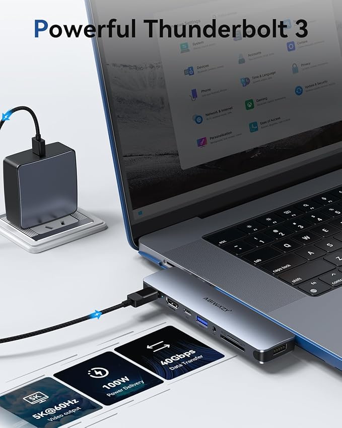 USB C Adapter HDMI USB Multiport Hub,8 in 2 Accessories with 4K@60hz HDMI,Thunderbolt 3,USB C and 3 USB A 3.0 Data Ports SD TF Card Reader, Audio (Grey)