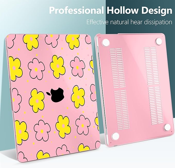 TWOLSKOO Compatible with M4 MacBook Air 13.6 inch Case 2025-2022 Release M4 A3240 M3 A3113 M2 A2681, Plastic Hard Shell & Keyboard Cover & Type C Adapter & Screen Protector, Cute Pink Flowers