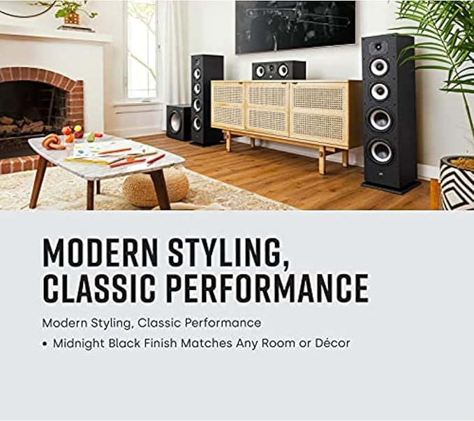 Polk Monitor XT70 Large Tower Speaker - Hi-Res Audio Certified, Dolby Atmos & DTS:X Compatible, 1" Tweeter, (2) 6.5" Dynamically Balanced Woofers, (2) 8" Passive Radiators (Single, Midnight Black)