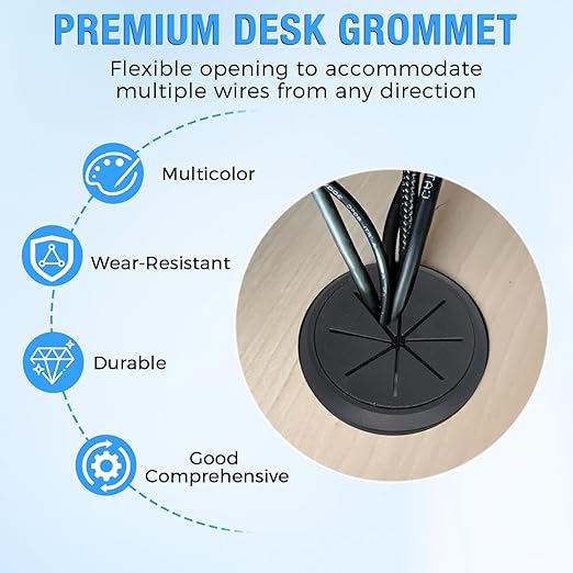 Desk Grommet 2-3/8" (60 mm), Desk Hole Cover for Cables Coffee, Cable Grommet ABS Plastic, Desk Hole Grommet for Office and Home Table Cable, Detachable & Flexible Cable Cord Organizer-2 Pcs