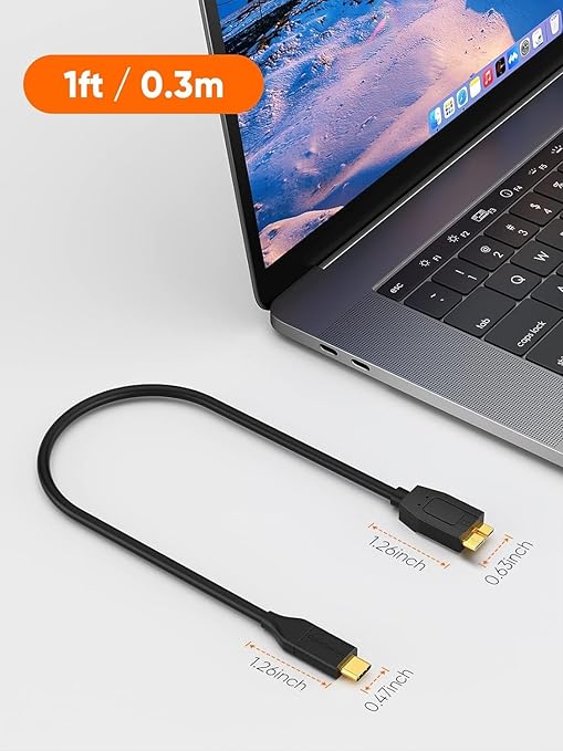 CableCreation 1FT*3 USB C to Micro B Cable,10Gbps Speed External Hard Drive Braided,USB 3.1 Type C to Micro B Work for iPhone 15/16,Seagate WD Westgate My Passport,MacBook Pro, iPad/Tablet,Black