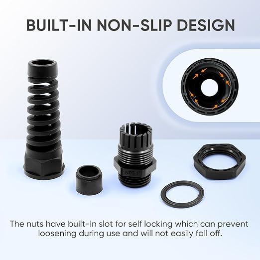 Strain Relief Cord Connector,LISTENJIALE 5Pcs NPT 1" Waterproof Cable Gland Flex Spiral Strain Relief Adjustable 18-25mm Cable Connector Nylon Joint with Gaskets(Black)
