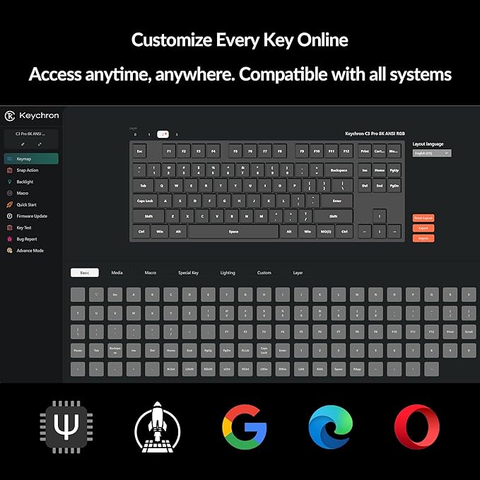 Keychron C3 Pro TKL 80% Wired Mechanical Keyboard, 8K Polling Rate, QMK/VIA Programmable, Hot-Swappable, RGB Backlit Shine-Through Keycaps, Super Red Switch, for Windows/Mac