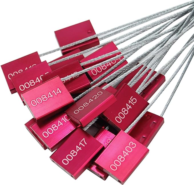 LeadSeals(R) 500 Red Steel Cable Seals - Metal Security Tags - Truck Trailer Seal - Anti-Tamper - Pull-Tite - ISO 17712