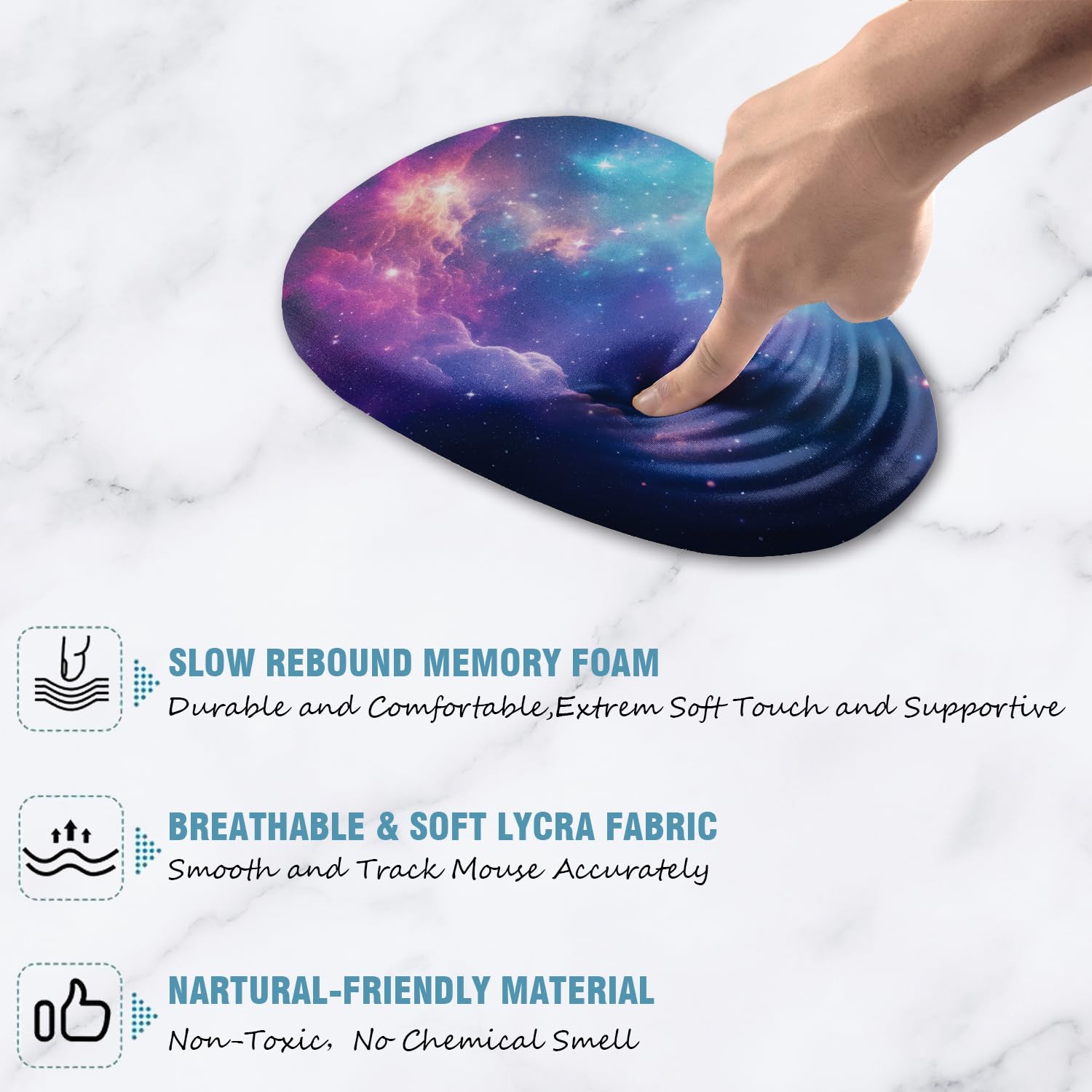Armanza Ergonomic Mouse Pad Wrist Support, Mouse Pad with Wrist Rest, Entire Memory Foam & Non-Slip PU Base MousePads with Stepped-Wedge Design for Pain Relief, Desk, Office, Home, Galaxy
