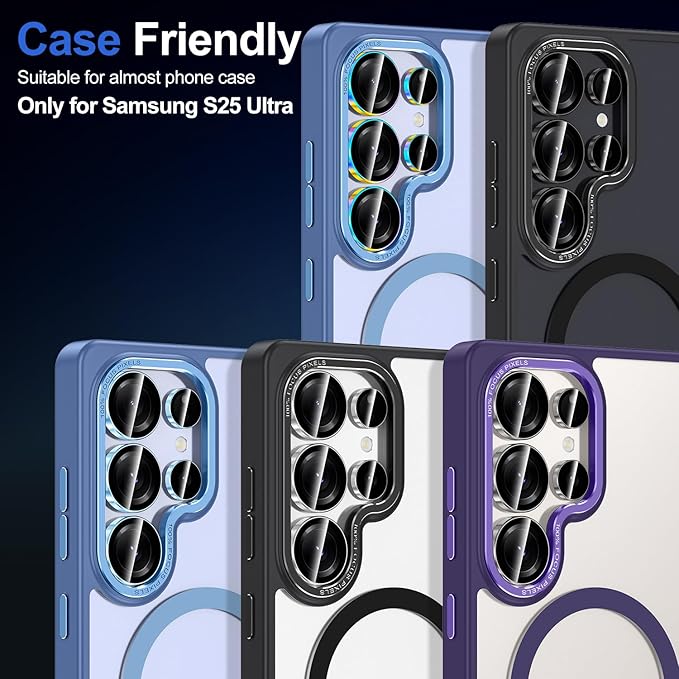 for Samsung Galaxy S25 Ultra Camera Lens Protector, Individual Metal Ring Tempered Glass Lens Cover, [Strong Adsorption] Scratch Resistant Ultra-Thin HD Clear Lens Cover, 1 Set-Colorful Ring