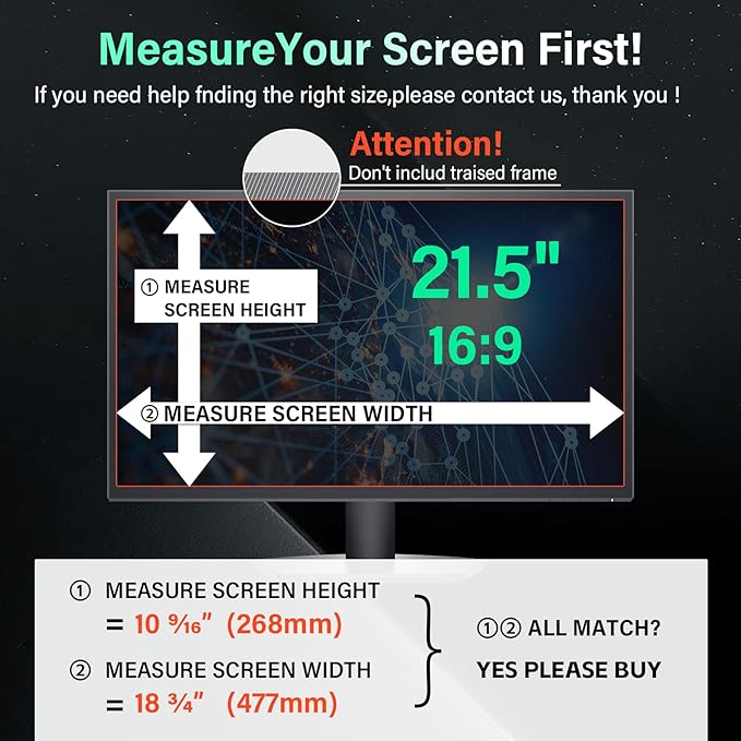 [2 Pack] Magnetic Hanging 21.5 Inch Computer Privacy Screen for 16:9 Aspect Ratio Widescreen Monitor, Eye Protection Anti Glare Blue Light Computer Monitor Privacy Filter, Removable 21.5 in Protector Film