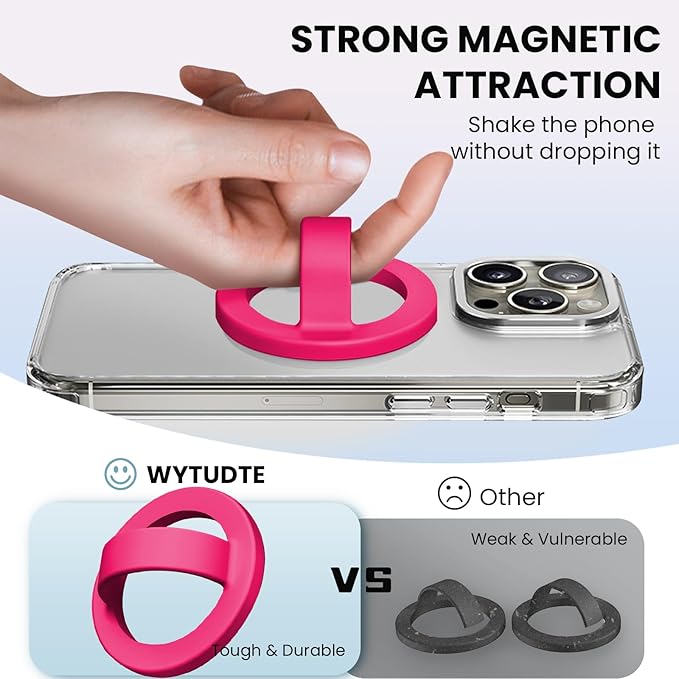 Magnetic Silicone Ring Grip Phone Holder, Loop Grip Phone Holder,Magnetic Phone Loop,Magsafe Phone Grip,Compatible with Magsafe for iPhone 16/15/14/13/12 Series (Pink)