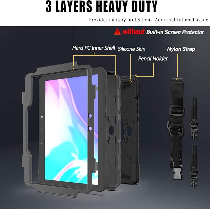 Samsung Galaxy Tab Active PRO 10.1 inch/Galaxy Tab Active4 PRO Case, Heavy Duty Rugged Shockproof Drop Protection Case with 360 Stand, Hand Strap & Shoulder Strap for SM-T540/T547/T630/T638 (Black)