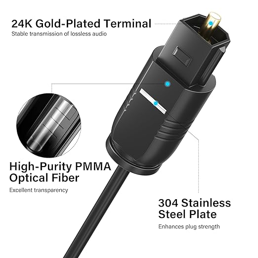 Adoreen Ultra-Thin Slim Digital Optical Audio Cable 50FT, Fiber Optic SPDIF Toslink Cord Gold-Plated High-Speed Flexible & Durable for TV Soundbar Home Theater Game Console PS4 Xbox Samsung +Ties