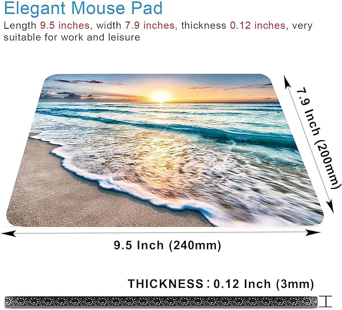 Beach Sunset Mouse Pad,Cute Mouse pad,Custom Small Mouse Pads with Designs,Portable Office Non-Slip Rubber Base Wireless Mouse Pad for Laptop