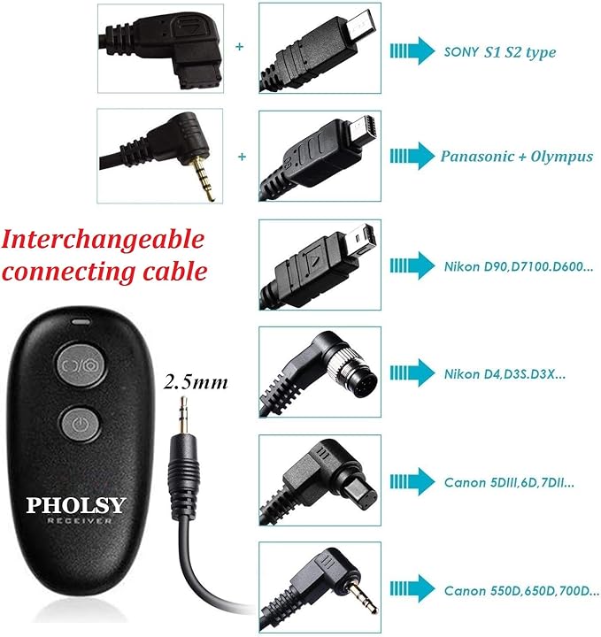 PHOLSY Wireless Shutter Release Camera Remote Compatible with Nikon Z5 Z8 Z9 Z7ii Z6 Z6ii D750 D780 D7500 D7200 D5600 D5500 P7700 P7800 P950 D90 D4 D5 D6 D800 D850 D810 D700 D300 D200 COOLPIX Series