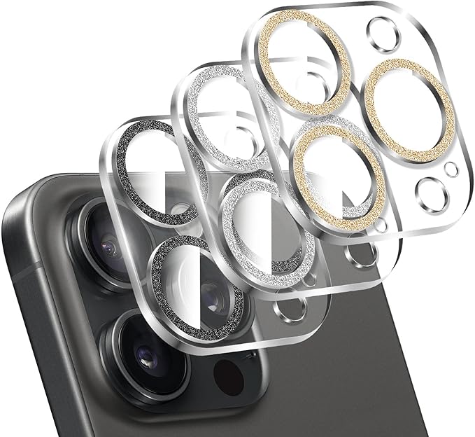 LucBuy 3PCS Sparkling Camera Lens Protector for iPhone 14 Pro/iPhone 14 Pro Max, Full Clear Acrylic Cover with Shiny Colorful Glitter Designed Decoration Back Camera Protector