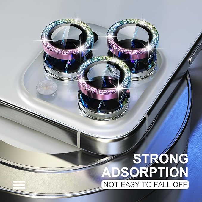 Choiche Compatible for iPhone 15 Pro/iPhone 15 Pro Max Camera Lens Protector Bling, 9H Tempered Glass Camera Cover Screen Protector Metal Ring Decoration Accessories (Glitter-Colorful)