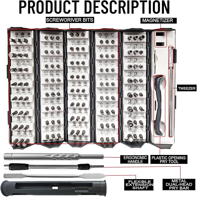 128 in 1 Precision Screwdriver Set,Precision Bit Set,Professional Magnetic Repair Tool Kit with 120 Bits for Electronics, Computer, Laptop, Game Console and Household Appliances