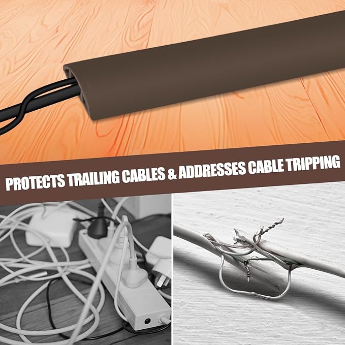 Floor Cord Cover Cable Cavity Self Adhesive Cord Hider Floor 10FT Floor Cable Management Power Cord Protector Floor Electric Cord Covers for Offices, Gym, Exhibitions (CoffeeBrown, 0.78" x 10')