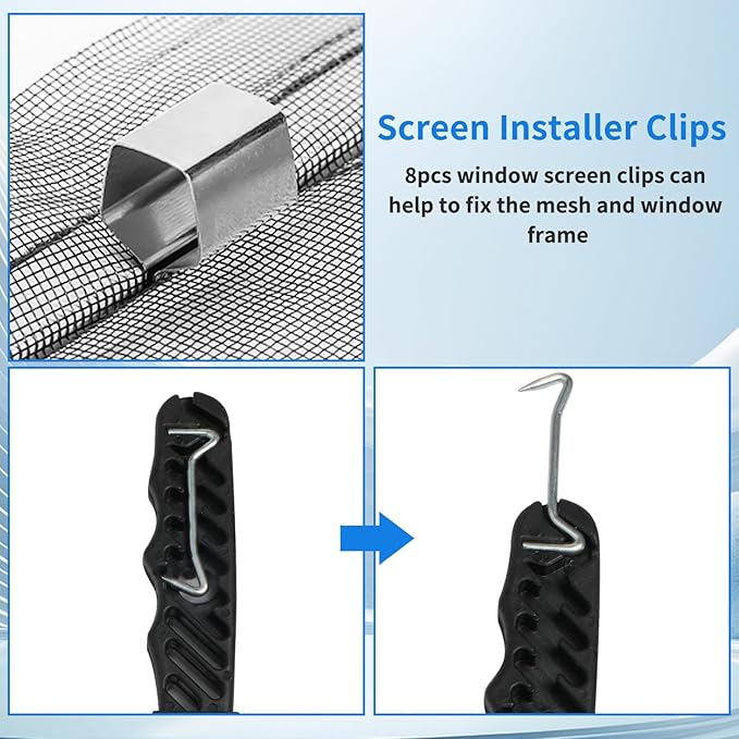 Window Screen Repair Kit, 48"x118" Screen Door Mesh Replacement Kit, Durable Fiberglass Black Window Screen kit with Tools, Rolling, Hook, Spline, Clips for Windows Doors Patio and Porch