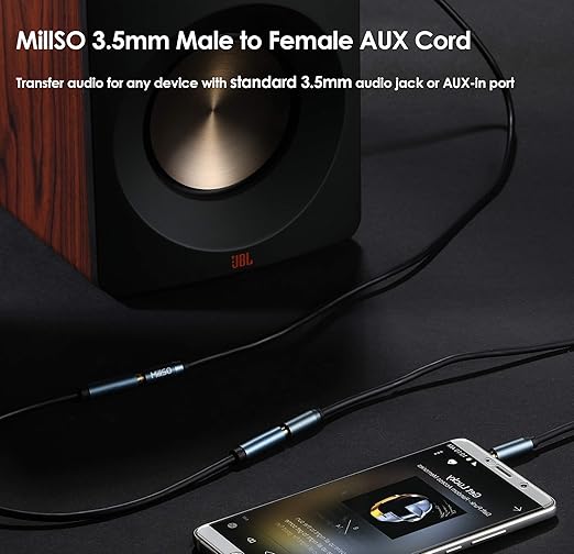 MillSO 3.5mm Headphone Extension Cable (6.6 Feet) TRRS 3.5mm Male to Female Stereo Audio Jack Extension Adapter Auxiliary AUX Cord for Headphones, Earbud, Speaker, Car Stereo, Home HiFi System