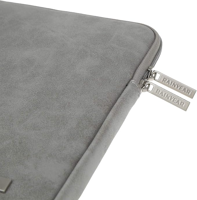 RAINYEAR 13 Inch Laptop Sleeve PU Suede Leather Case Protective Cover Water Resistant Carrying Bag Compatible with 13.3 Notebook Computer Chromebook,14" MacBook M1 M2 M3 M4,13.5 Surface Laptop(Gray)