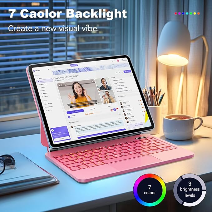 Keyboard Case for 2023 Model 12 inch iPad pro/iPad Air (4th /5th Generation) 2024 Model 12 inch iPad pro/iPad AirEasy-Set Floating Cantilever Stand Magic Magnetic Backlit-Multi-Touch Trackpad