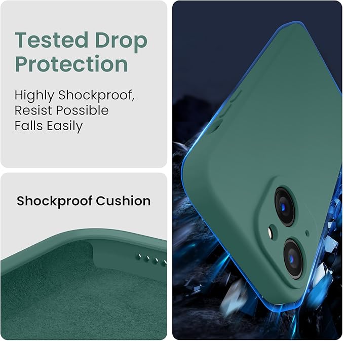 FireNova Designed for iPhone 14 Case, Silicone Upgraded [Camera Protection] Phone Case with [2 Screen Protectors], Soft Anti-Scratch Microfiber Lining Inside, 6.1 inch, Midnight Green