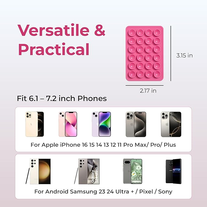 Sucky Upgraded Magnetic Suction Cell Phone Grip for MagSafe Case, Silicone Octo Cup Buddy Holder, Durable Magnet Phone Accessory for iPhone and Android (Light Purple)