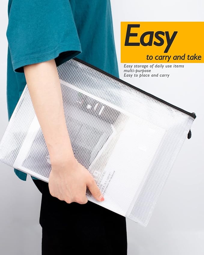 SUNEE Multisize Mesh Zipper Pouches (Black, 21 Packs), Water-Resistant Zip Bag for School Office Supplies, Puzzles & Games Organizing Storage