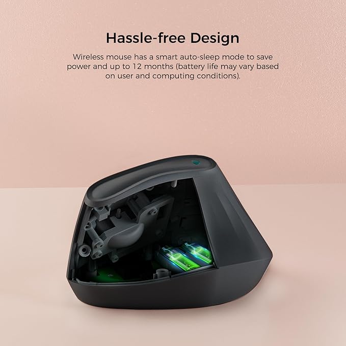 57° Ergonomic Wireless Tower Mouse, Vertical Quiet Ergo Mouse, Bluetooth(BT5.0,BT3.0)&2.4G, (800/1200/2400/2400/4000), 5 Buttons for Windows, macOS, iPadOS, Laptop, PC, Black