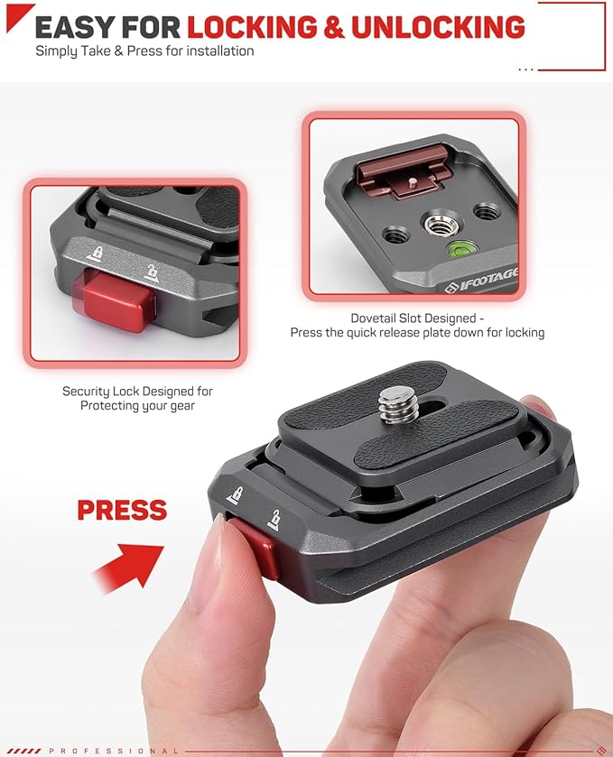 IFOOTAGE Q38-PL Quick Release Plate, Camera Quick Release Plate, Tripod Mount Quick Release Plate, QR Adapter with 1/4" Screw for Camera, Q38-PL