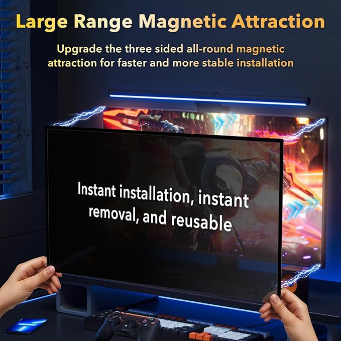 Magnetic Invisible Hidden Design Computer Privacy Screen Filter 24 Inch for Frameless Monitor 16:9 Aspect Ratio, Removable Anti Glare Blue Light Protector, Double Sided Reversible Eye Care 24in Film