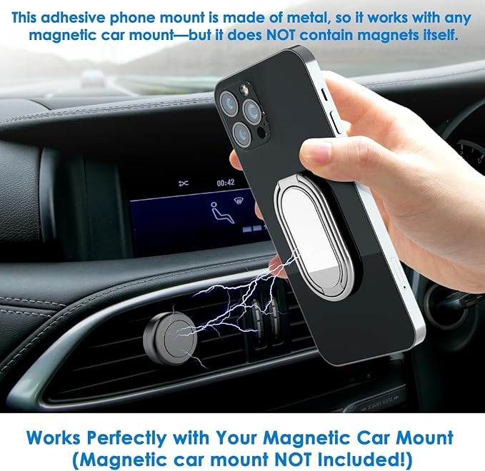 Phone Ring Holder Finger Kickstand, 360° Rotation Metal Phone Grip for Magnetic Car Mount Foldable Cell Phone Stand Compatible with Most Smartphones Silver