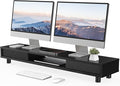 Fenge Dual Monitor Stand, 42.5inch Long Monitor Stands Riser for 2 Monitors, Sliding Door with Storage Organizer Stand for Desk, 2 Tier Desk Shelf for Laptop, Pc, Printer, Computer, TV