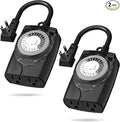 HBN Outdoor Timer Outlet Waterproof, 24 Hour Mechanical Light Timers for Electrical Outlets Outdoor Weatherproof, 2 Grounded Outlets for Christmas Lights, Pool Pump, 15A 1/2HP