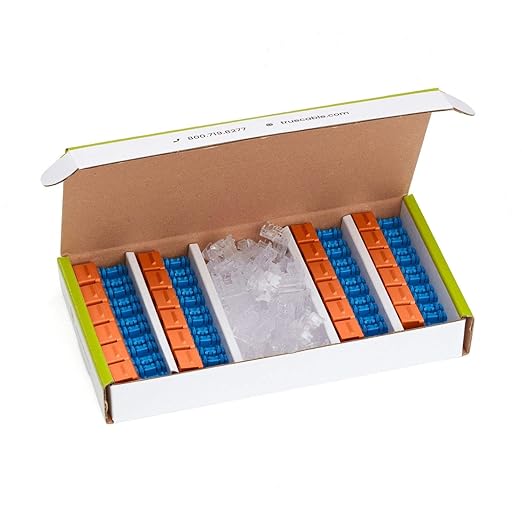 trueCABLE Cat5e Keystone Jack, Unshielded (UTP), 90 Degree Punch-Down, PoE++ (4PPoE) 100W, UL Listed, ETL Verified, ANSI/TIA Certified, Modular RJ45 Female, Orange, 24 Pack