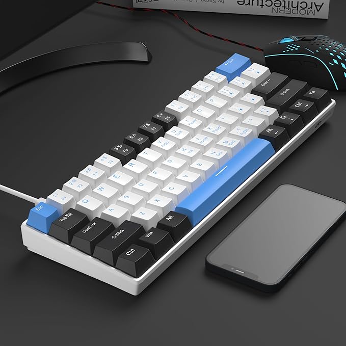 60% Mechanical Gaming Keyboard,Mixed Color Keycaps Gaming Keyboard with Brown Switches, Detachable Type-C Cable Mini Keyboard with Blue LED Light for PC/Laptop