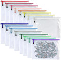 Oaimyy-16Pcs, Mesh Zipper Pouch Document Folders Bag & Plastic Zip File Folders for School Office Supplies, Travel,Puzzles Games Organizing Storage (Inches, MultiSize)