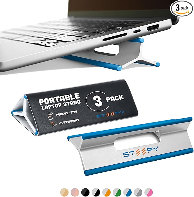 Steepy Low Profile Laptop Stand - 3 Height Adjustable Computer Stand - Lightweight Plastic Laptop Riser - Laptop Tilt & Angle Wedge