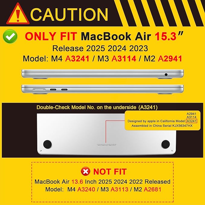 MEEgoodo for M4/M3/M2 MacBook Air 15.3 inch Case 2025 2024 2023, Case Fit Model (A3241/A3114/A2941) for MacBook Air 15 inch, Laptop Hard Shell with Keyboard Cover, Glitter Hearts