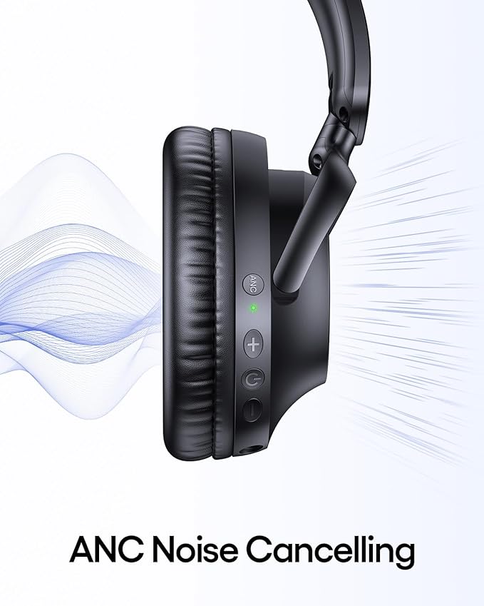 TAGRY Hybrid Active Noise Cancelling Headphones 100H Playtime Wireless Over Ear Bluetooth Headphone with Hi-Res Audio Fast Charging Comfort Earcups Headsets for Travel Home Office Phone PC Black